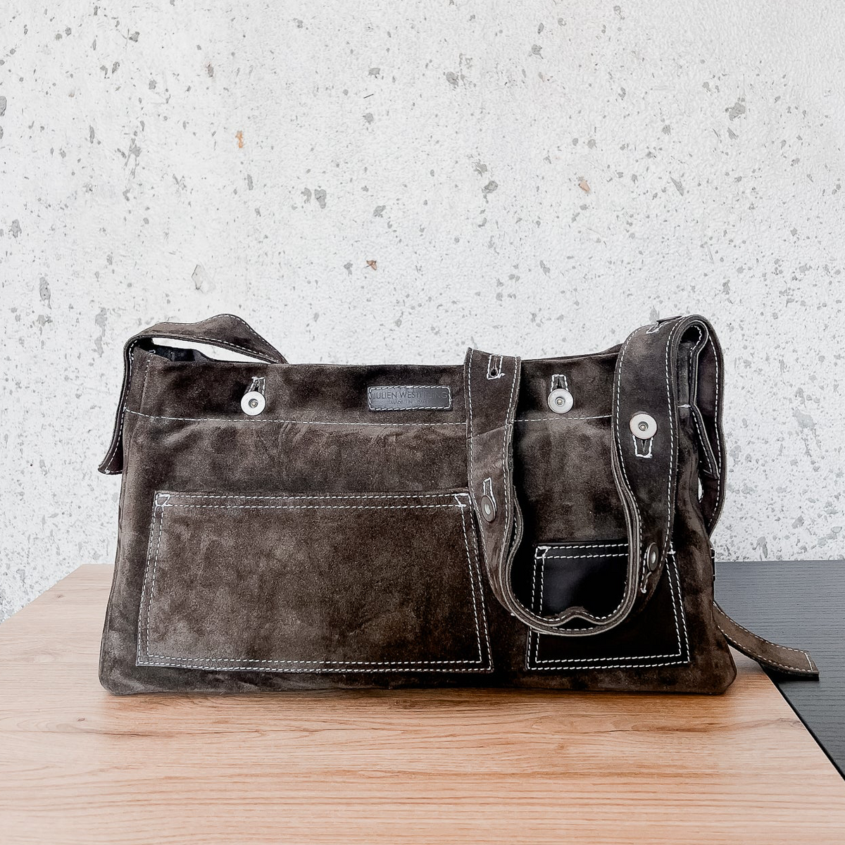 BROWN SUEDE MESSENGER BAG