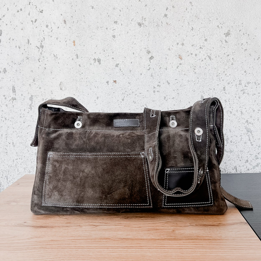 BROWN SUEDE MESSENGER BAG