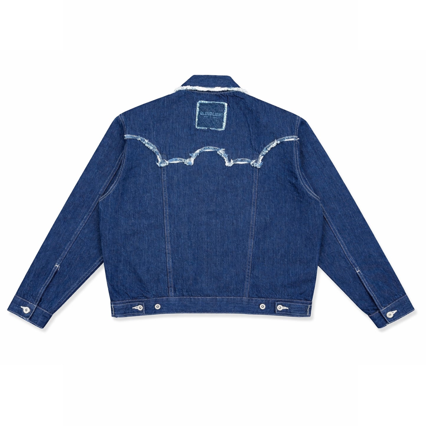 QLOUDLIGHT Balloon Jacket back view — 12oz Japanese selvedge denim, made in France, Pantin