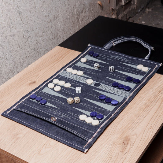 RED SELVEDGE TRAVEL BACKGAMMON